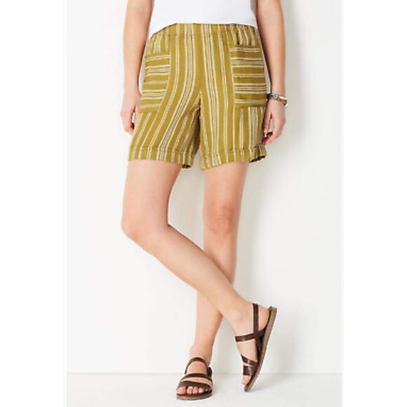 NEW J. Jill Linen Rayon Blend Gold Cream Striped Cuffed Shorts Size Medium - Picture 8 of 8